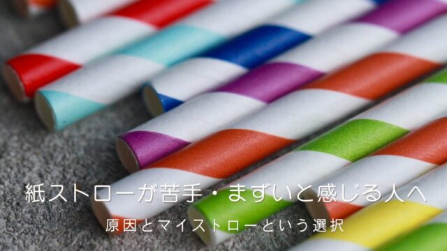 ステンレス製のマイストローとアイスドリンク。紙ストローが苦手な人向けに、繰り返し使えるマイストローを紹介する記事のアイキャッチ画像。